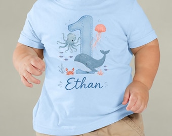 Personalized One-der the Sea Birthday Infant Clothes, Baby Boy Tshirt , Ocean Themed Party Apparel