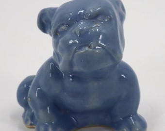 Vintage Morton Pottery Bulldog Planter: Light Blue Ceramic Dog Figurine