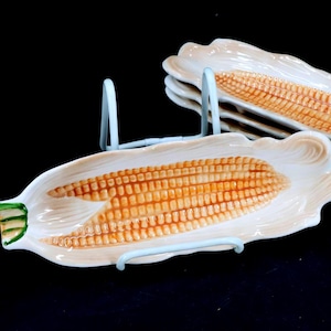 Vintage Ceramic Corn on the Cob Dishes - Mid-Century Retro Serveware - Set of 4