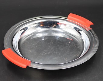 Vintage Glo-Hill Chrome Serving Tray: Red Bakelite Handles, Mid-Century Art Deco