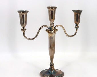 Vintage Godinger Silver Plated 3 Light Candelabrum | 1980s Elegant Candle Holder | Classic Silverplate Centerpiece Decor 14”