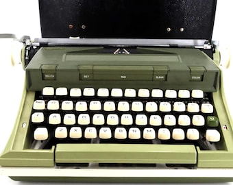 Vintage Sears Newport Manual Typewriter 1970s | Olive Avocado Portable Typewriter w Case Key | Working Retro Writer w Extra Ribbon