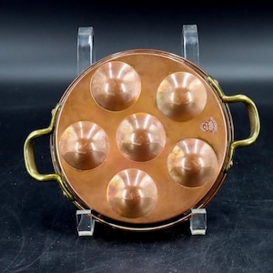 Vintage Copper Egg Poacher with Brass Handles | Cooks 6 Eggs | Rustic French Country Cookware | Farmhouse Kitchen Decor