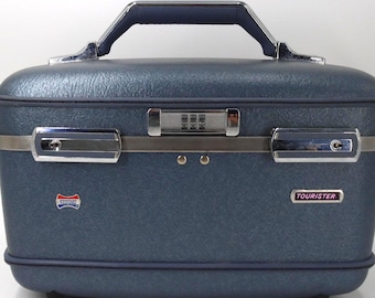 Vintage American Tourister Blue Train Case: Retro Vanity Luggage (1960s-1980s)