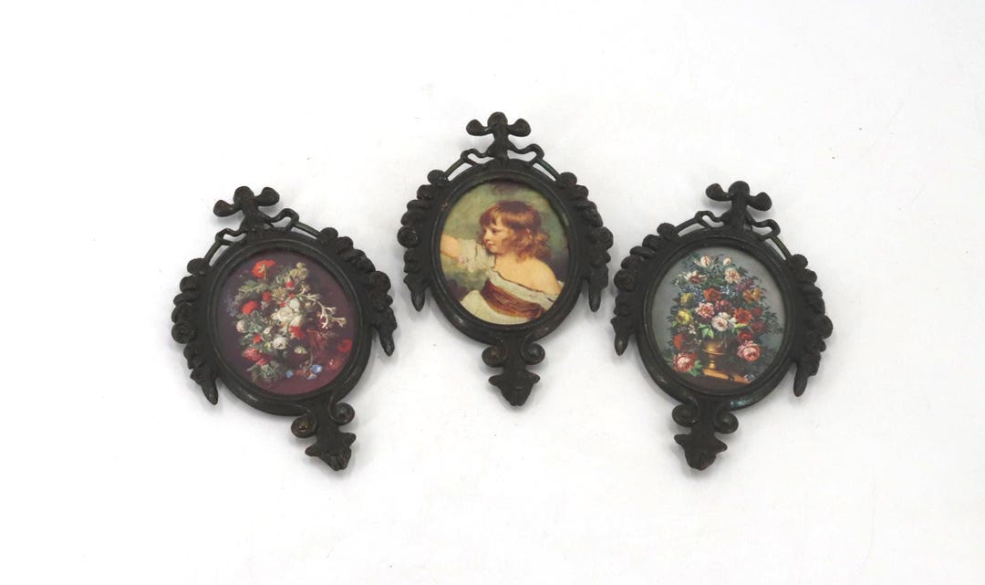 Set of 3 Vintage Italian Ornate Metal Frames | 1950s Gold Floral Oval ...