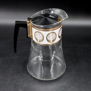 Mid-Century David Douglas Coffee Carafe: Flameproof Pyrex Glass, Tree Medallion Design
