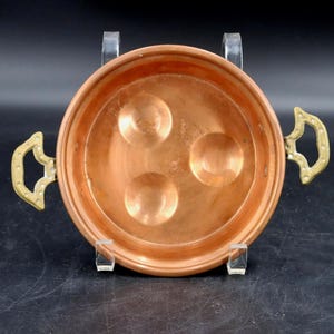 Vintage Copper Egg Poacher with Brass Decorative Handles | Cooks 3 Eggs | Rustic French Country Cookware | Farmhouse Kitchen Decor
