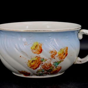 Vintage Crown Devon Chamber Pot: Blue Floral Transferware, 1930s Farmhouse Decor