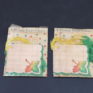Vintage Bridge Tally Cards – Set of 8, Fall Leaf Design, Scalloped Edges, Tassels, Score Cards Included, New in Package, 2 Sets