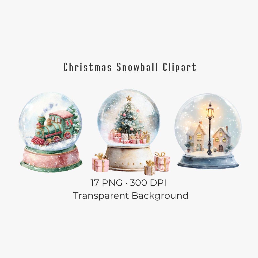 Watercolor Christmas Snow Globe Clipart | Holiday PNG Bundle - Etsy