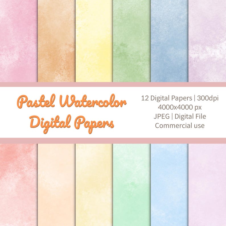 Pastel Watercolor Digital Paper Pack | 12 Non-seamless Textures | 300 ...