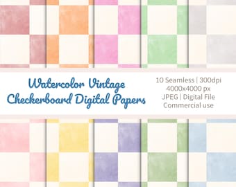 Digitalt papper med vintage akvarellrutmönster: Sömlösa scrapbook-bakgrunder