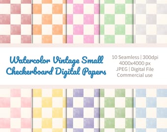 Digitalt papperspaket med vintageschackrutor, akvarellrutiga bakgrunder, retro scrapbookingpapper, direktnedladdning