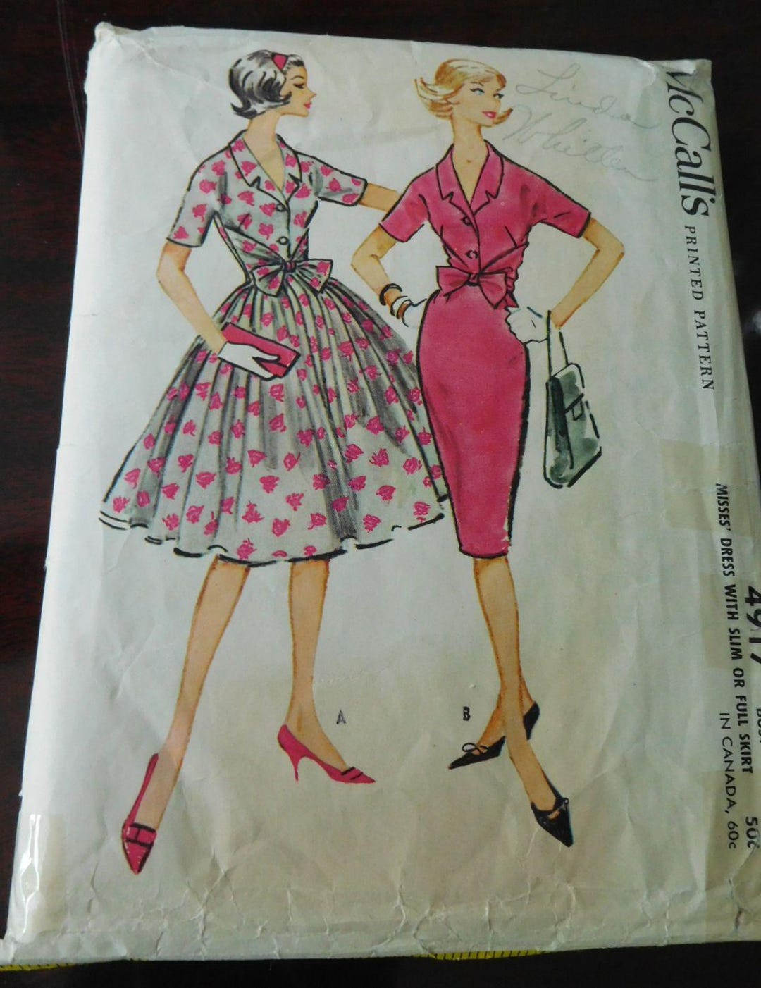Vintage 1950s Mccall Dress Pattern 4917 Size 14 - Etsy
