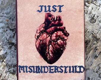 Art Print Postcard "Just Misunderstuld" Anatomical Heart. Handmade art by me!