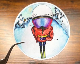 Skier .5 atop Alyeska mountain / vinyl sticker