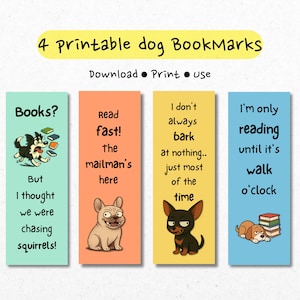 Printable Dog Bookmarks, Digital Cartoon Bookmarks, Vibrant & Playful Printable Bookmarks, Instant Download