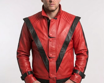 Michael Jackson MJ Thriller Red Leather Jacket