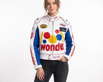 Talladega Nights Ricky Bobby Wonder Bread Weiße Rennleder-Motorradjacke