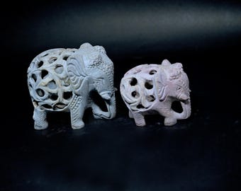 Hand-Carved Soapstone Elephant Diffuser – Aromatherapy Oil Burner, Spiritual Decor (Set Of 2)