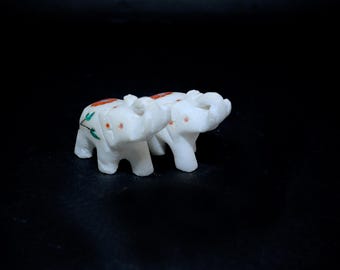 大理石　象の置物 手彫りの白い大理石の象の像（ペア）：室内装飾のアクセント - Etsy 日本