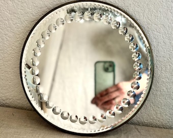 Antique Mirror Plateau – Engraved Rondel Border – England c. 1900 – 9 7/8" – Edwardian