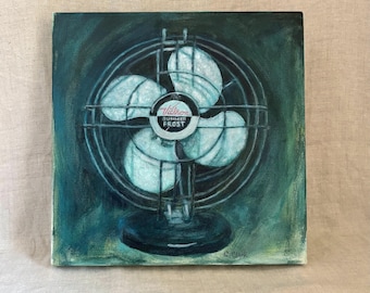 Original Acrylic – Vintage Electric Fan – Summer Frost – 12x12" Canvas – Nostalgic Summer – Moody  – Signed