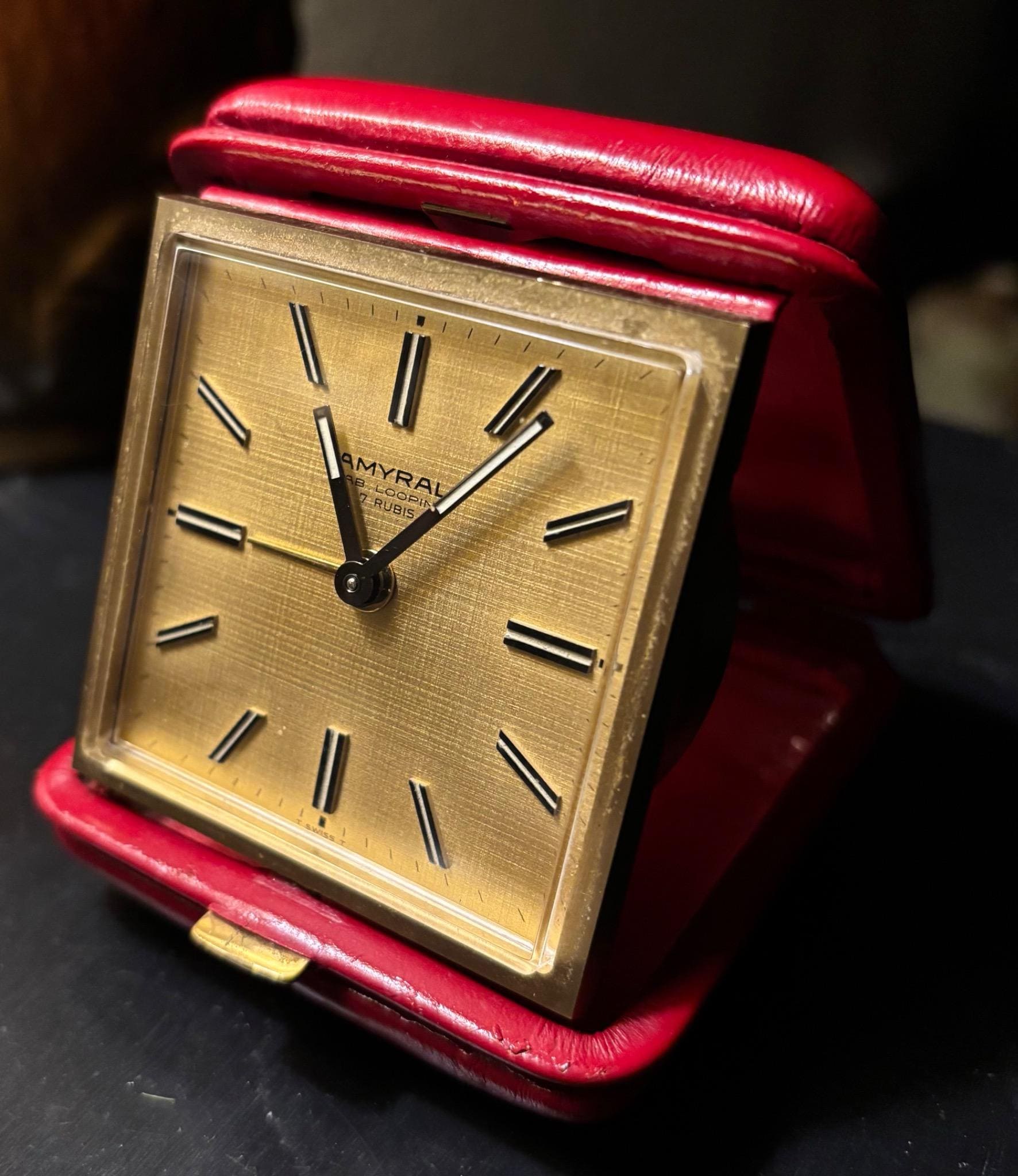 Vintage Swiss Travel Alarm Clock – Amyral by Looping – 7 Rubis