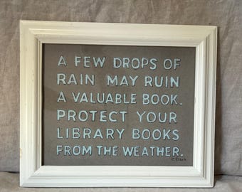 Library Sign – Original Art in Vintage Frame – Soft Pastel and Charcoal - "A Few Drops of Rain" – 8" x 10" – Hand Lettered Painting
