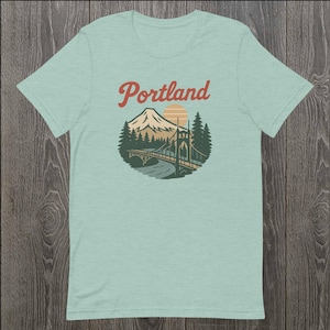 Portland Oregon T-Shirt | Retro PNW Mountain & Bridge Graphic Tee | Pacific Northwest Gift