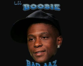 May include: A digital portrait of a man wearing a black hat, with the text "Lil Boosie" and "Bad Aaz" in blue, stylized lettering. The background is solid black.