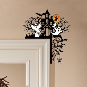 Halloween Door Corner Sign, Halloween Silhouette, Door Topper, Halloween decor, Spider Web Decor, Halloween Decor, Halloween Gift