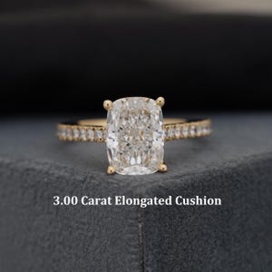 Cushion Cut Lab Grown Diamond Wedding Ring, 3Ct Lab Created Diamond Solitaire Accent Ring, Solid Gold Engagement Ring, Birthday Gift For Her