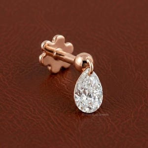 0,25 ct päronslipad diamantörhänge med flytande helix, 14 karat roséguld broskörhänge, present till henne, gänglös platt baksida örhänge