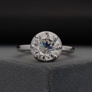 Old European Round Cut Lab Grown Diamond Ring, Solitaire Diamond Button Back Ring, 14K Gold Engagement Ring, Claw Prong Set Ring For Women