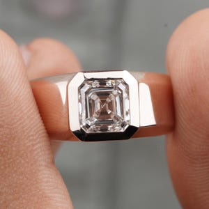 1 CT Asscher Cut Lab Diamond Solitaire Ring, 14K Gold Classic Men&#39;s Ring, Bezel Set Wedding Ring, CVD Diamond Proposal Ring, Birthday Gift