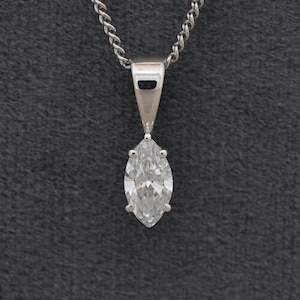 Marquise Cut Solitaire Pendant Necklace, Lab Grown Diamond Necklace For Women, 14K Solid Gold Wedding Necklace, Dainty Necklace For Love