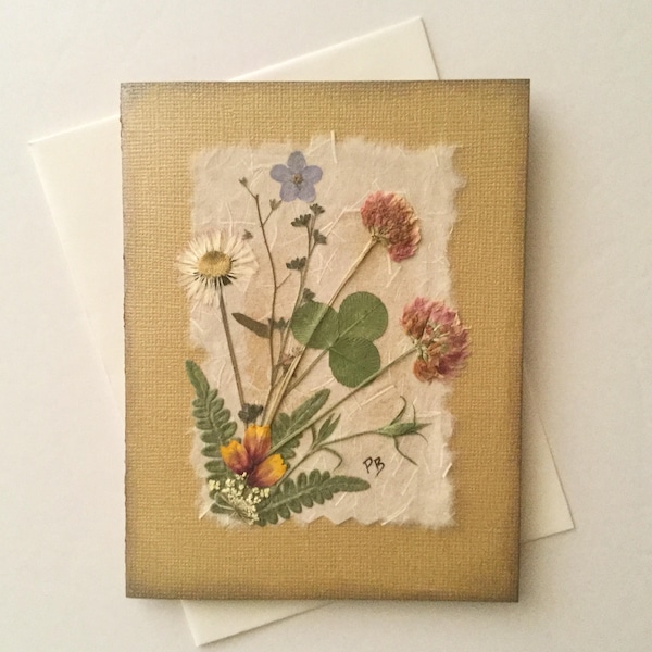 Northwest Wildflowers Card, Dried Pressed Flower Card, Boho Card, Pacific NW Wild Flowers, Real Petals and Ferns, Blank Greeting Card