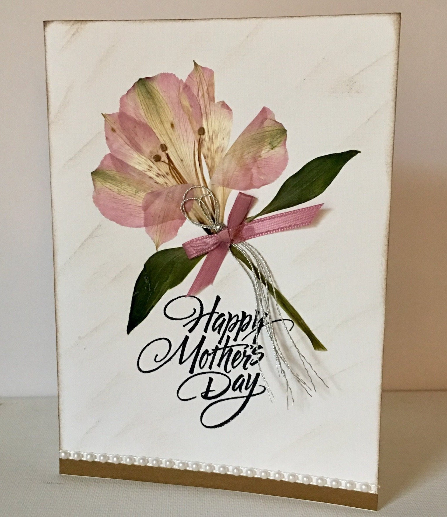 Lilies Greeting Card Ribbon Flower Greeting Card  Handmade Flower Card for Birthday Anniversary Mother Day Card Handmade Card