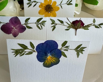 Pressed Flower Place Cards, Real Thyme Leaves, Wedding Table Decor, Set of 16