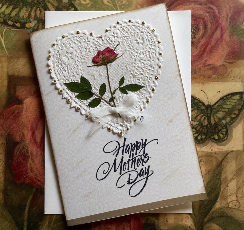 Pressed Flowers Happy Mothers Day Card Fancy Handmade Card Etsy