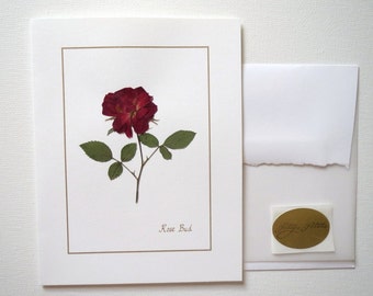 Rose Card, Pressed Flowers Red Rose Card For June Birthday, Anniversary, Wedding, Special Occasion Card