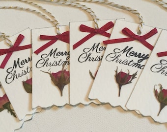 Favor Tags, Merry Christmas HangTags, Gift Tags, Set of Six Tags, Name Tags, Wine Tags, Rose Tags, Christmas Gift Tags