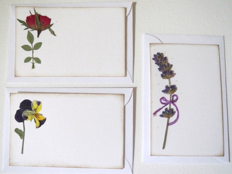 Mini Notes, Enclosure Cards, Pressed Flowers Card Set, 10 Small Flat Cards, Gift Cards image 1