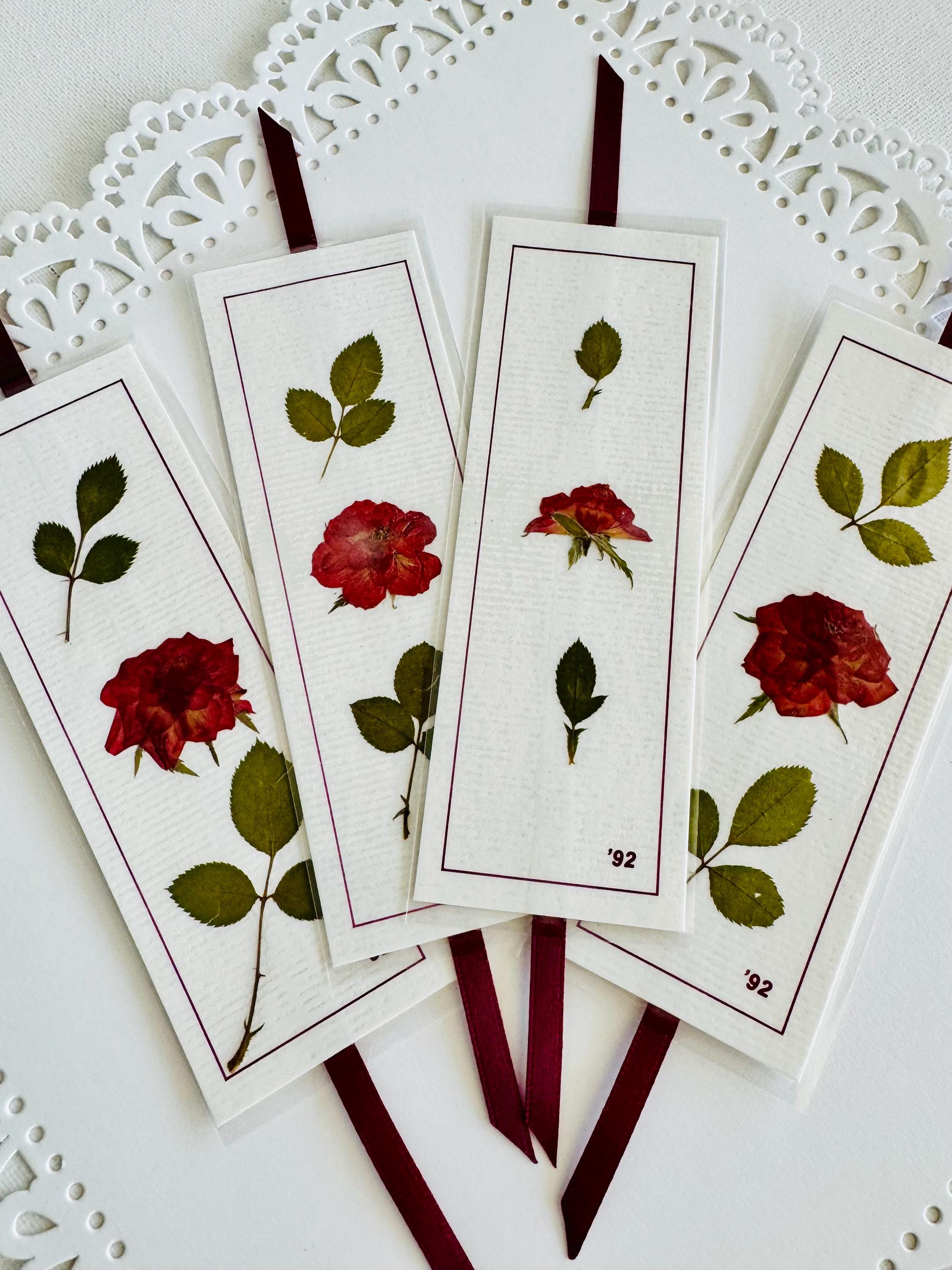 Red Roses Bookmarks Real Pressed Red Rose Bookmark, Laminated With Ribbon - Etsy