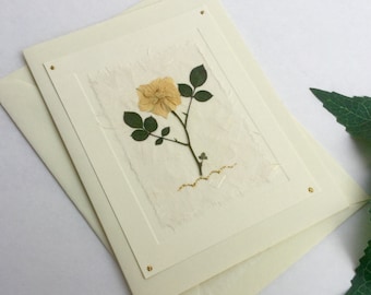 Yellow Rose, Pressed Flower Card, Handmade, Special Occasion Card, birthday, thank you, thinking of you card