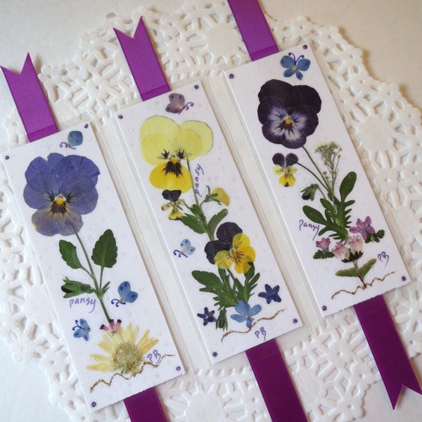 Pressed Flower Bookmarks, Pansy Gifts, Book Accessories, Pansy Bookmarks For Gardeners And Book Lovers, Little Pieces Of Art, Favor Gifts