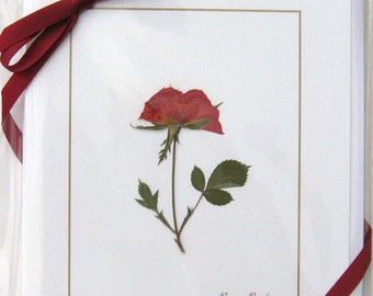 Rose Bud - red flower cards, handmade, pressed flowers, greeting card set, gift for her, blank, cards for any occasion