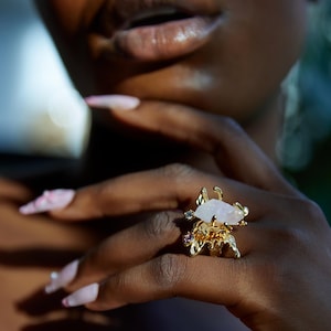 Rose Quartz Butterfly Ring: 18K Gold-Plated Bridal Jewelry
