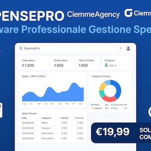 May include: A digital interface for expense tracking, ExpensePro, is displayed on a blue background. The interface shows financial data, including spending categories, recent expenses, and a graph of spending over time.
